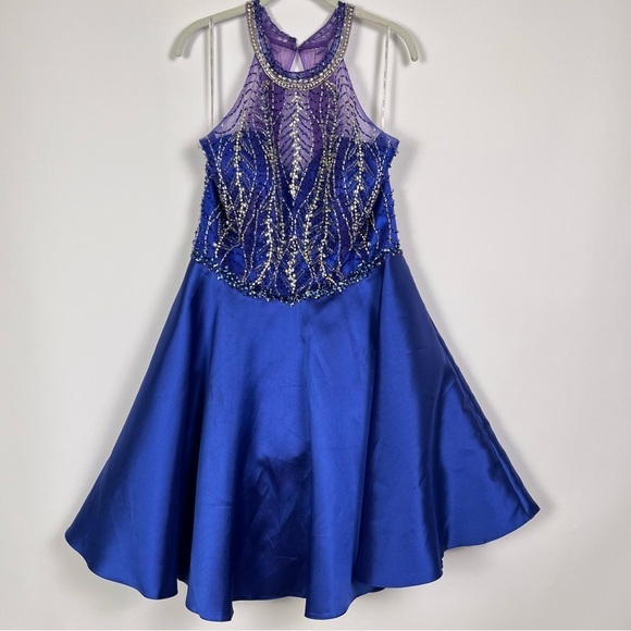 Juliet Blue Halter Sequin Formal Cocktail Dress w/ shawl sz 2XL Blue Purple - Picture 2 of 14